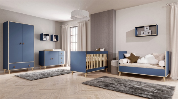 Babybett 3 in 1 NEW YORK - blau & Eiche